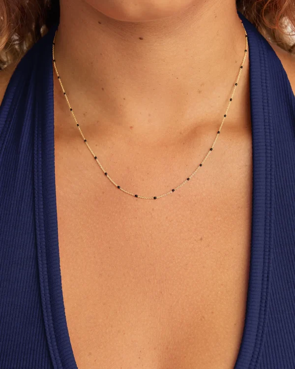 18K Gold Plated Black Enamel Necklace